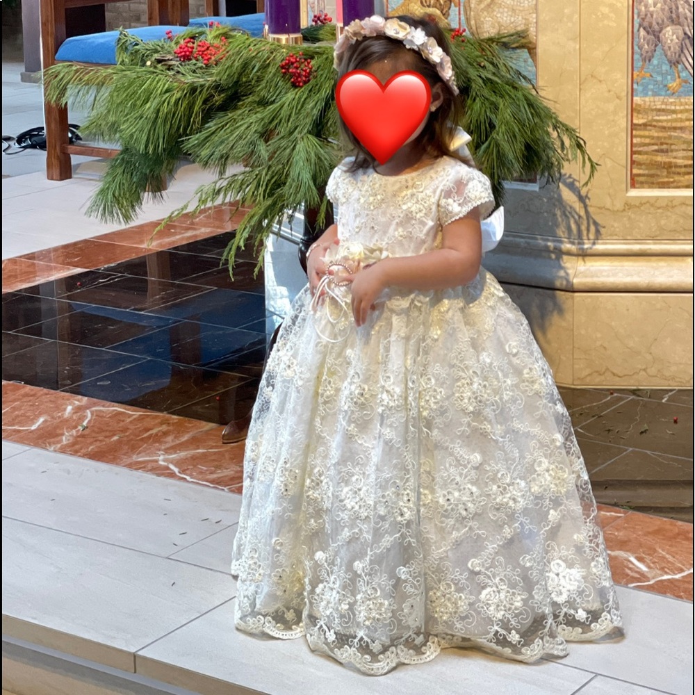 White christening, Flower girl, or party dress with headband.